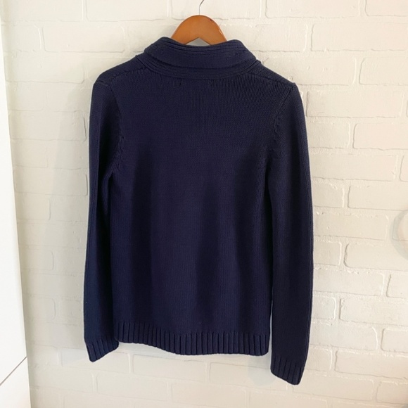 Lilly Pulitzer Toggle Knit Sweater Shawl collar Cotton Coastal Navy Blue Gold S - Picture 10 of 12